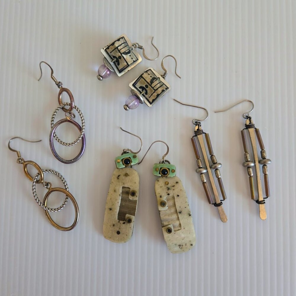 Bundle of four sets artisan earrings in earthy‎ tones